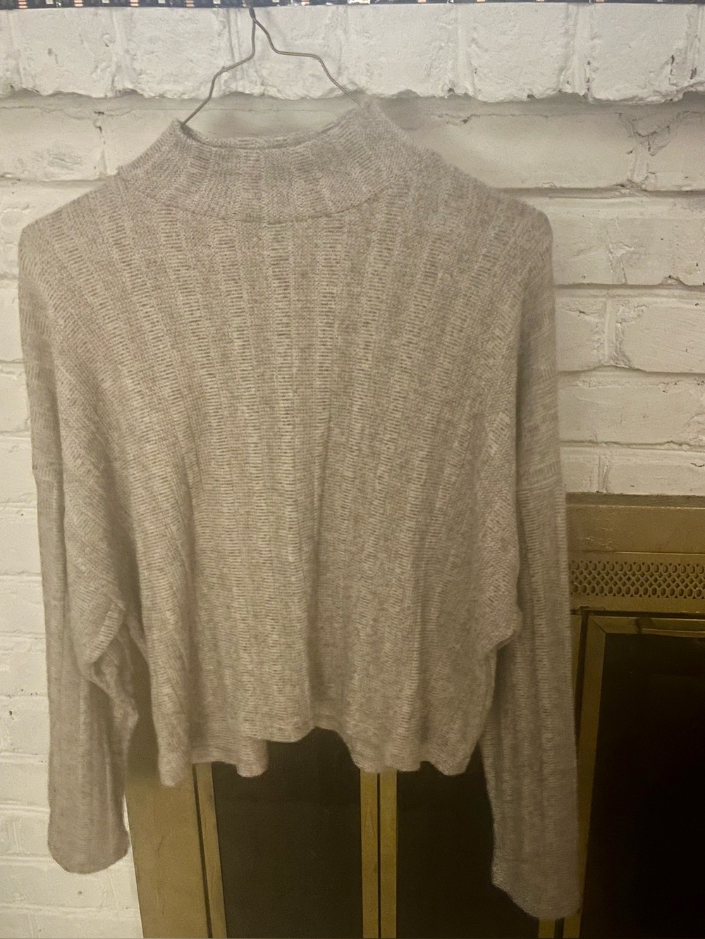 Project Social T "Stay With Me" Brushed Rib Mock Neck Sweater XS Taupe/Oatmeal